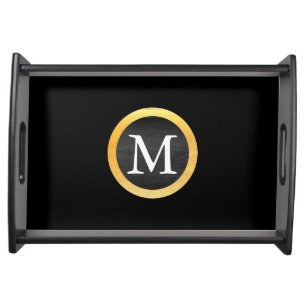 Personalized Black Gold Monogram Serving Tray