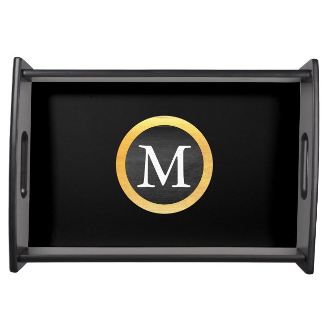 Personalized Black Gold Monogram Serving Tray (Front)