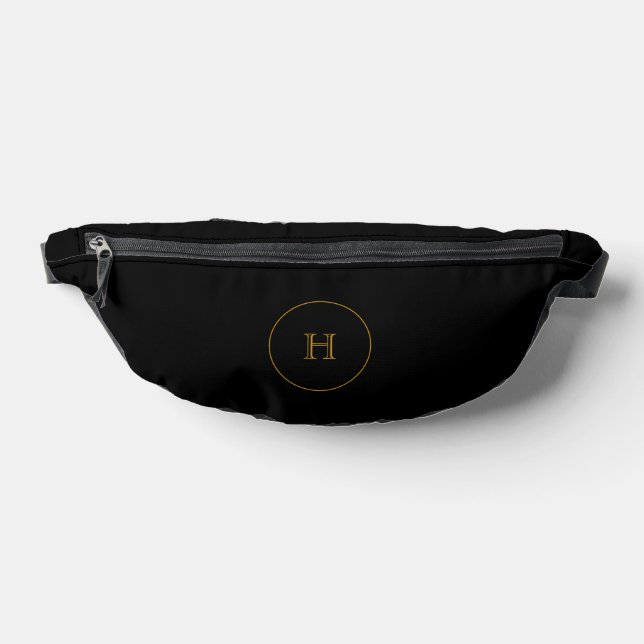 Personalized Black Gold Monogram Waist Crossbody Fanny Pack (Lay Down)