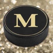 Personalized Black Gold Monogrammed Player Team Hockey Puck at Zazzle