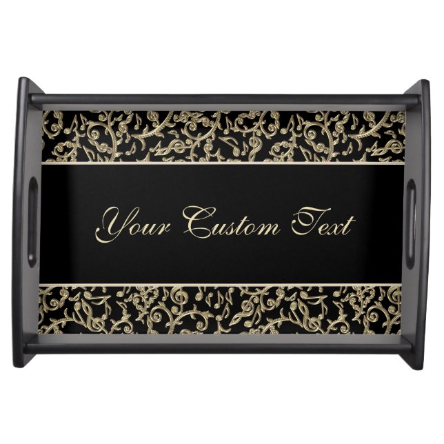 Personalized Black Gold Music Notes Serving Tray (Front)
