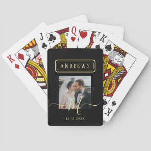 Personalized Black & Gold Photo Signature Wedding  Poker Cards