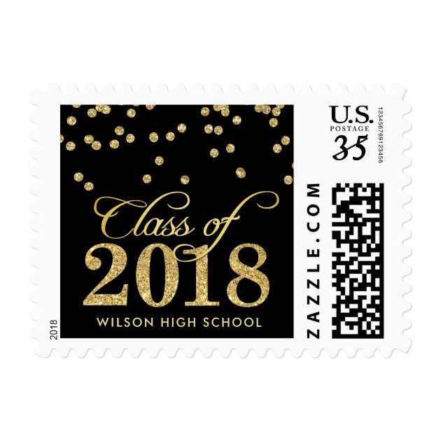 Personalized Black & Gold Polka-dots Graduation Postage