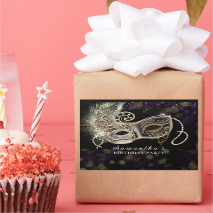 Personalized Black Gold Purple Masquerade Party Rectangular Sticker