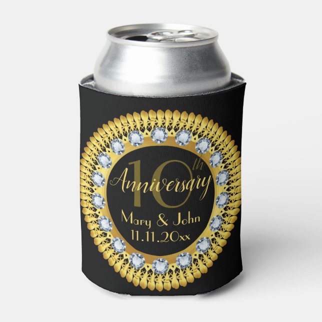 Personalized black Gold Royal Anniversary Luxury Can Cooler (Can Front)