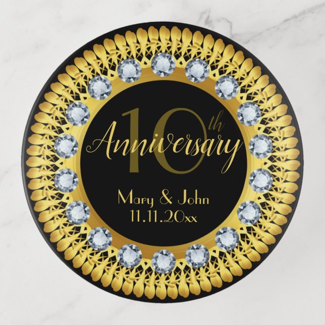 Personalized Black Gold Royal Anniversary Luxury Trinket Tray (Front)