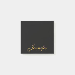 Personalized Black Gold Script Monogram Post-it Notes