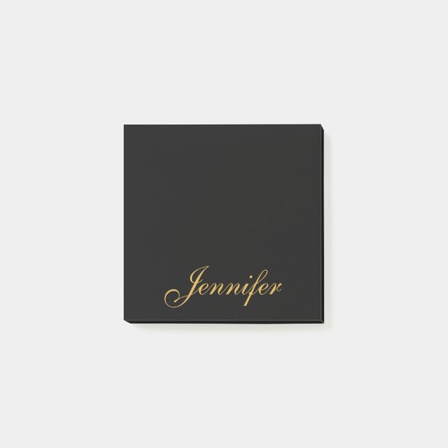 Personalized Black Gold Script Monogram Post-it Notes (Front)
