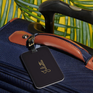 Personalized Black Gold Signature Name Elegant Luggage Tag