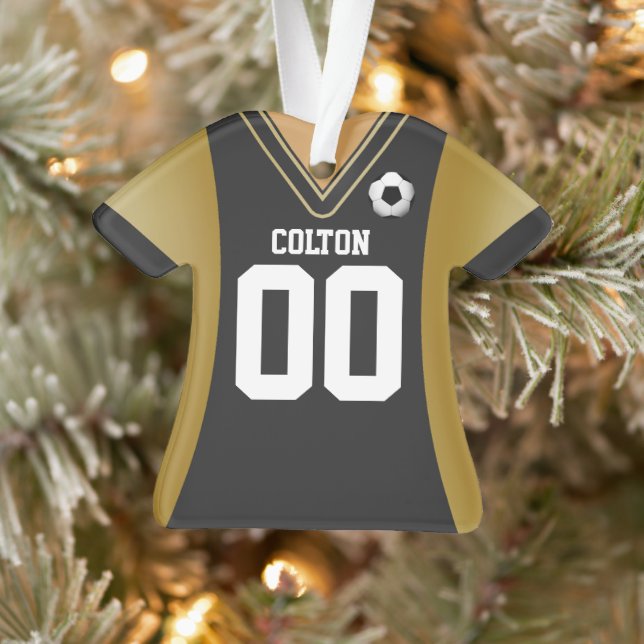 Personalized Black/Gold Soccer Jersey Ornament (Tree)
