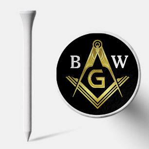Personalized Black Gold Square and Compass Masonic Golf Tees
