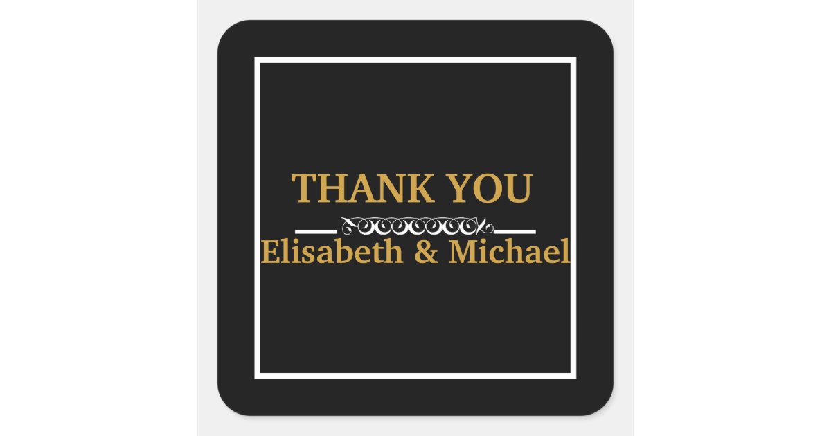 Personalized Black & Gold Stripes Thank You Square Sticker | Zazzle