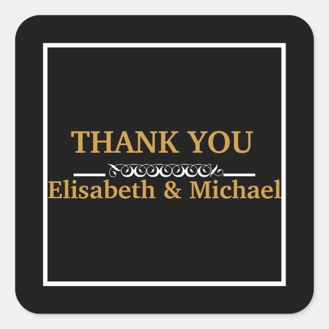 Personalized Black & Gold Stripes Thank You Square Sticker (Front)