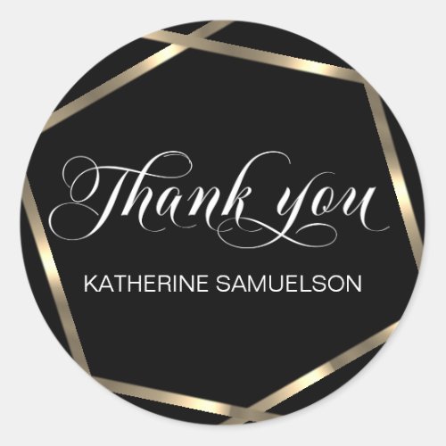 Personalized Black Gold Thank You Business Name Classic Round Sticker