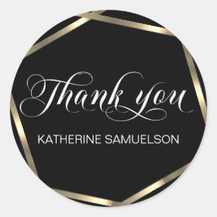 Personalized Black Gold Thank You Business Name Classic Round Sticker