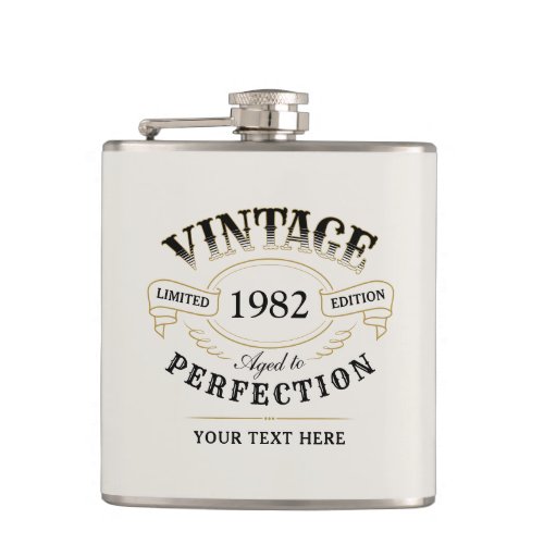 Personalized Black Gold Vintage Aged To Perfection Flask