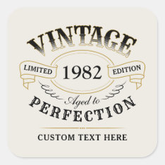 Personalized Black Gold Vintage Aged To Perfection Square Sticker at Zazzle