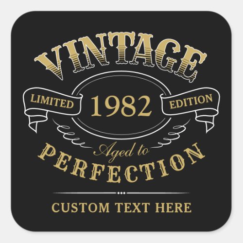 Personalized Black Gold Vintage Aged To Perfection Square Sticker