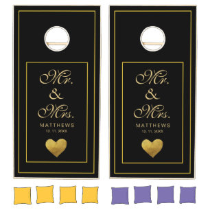 Personalized black gold Wedding Cornhole Set