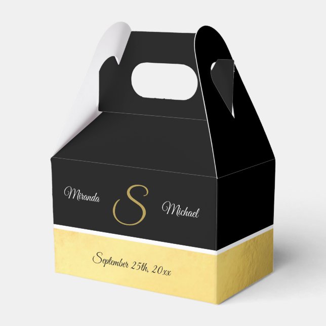 Personalized Black Gold Wedding Favor Gift Boxes (Front Side)