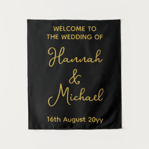Personalized Black Gold Welcome to Wedding Fabric Tapestry