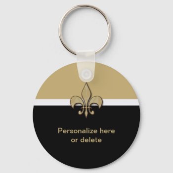 Personalized Black Gold White Fleur De Lis Keychain by EnchantedBayou at Zazzle