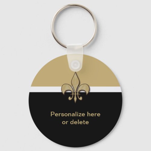 Personalized Black Gold White Fleur de Lis Keychain