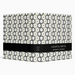 Personalized Black Gold White Geometric Modern 3 Ring Binder
