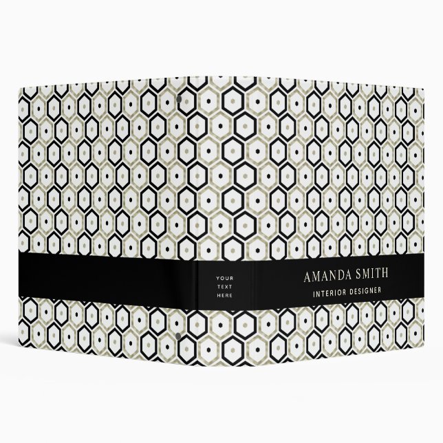 Personalized Black Gold White Geometric Modern 3 Ring Binder (Background)
