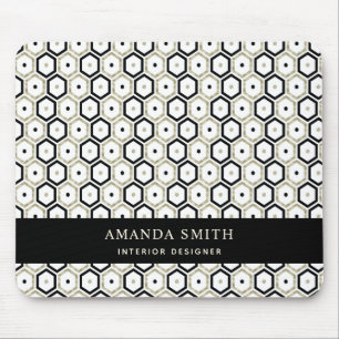 Personalized Black Gold White Geometric Modern Mouse Pad