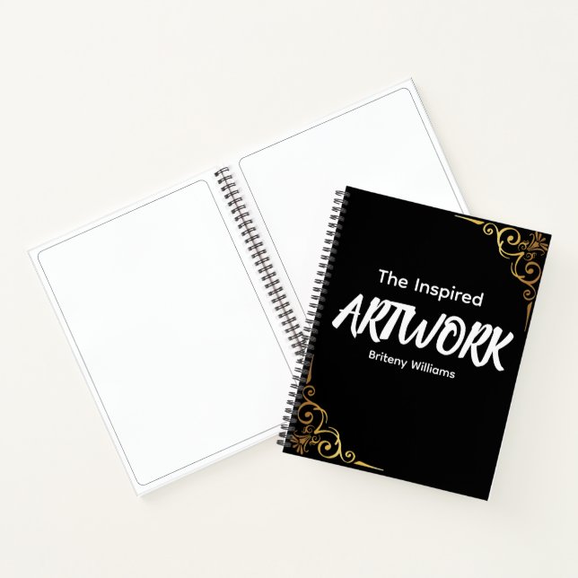 Personalized Black golden Artist Sketchbook Notebook (Inside)