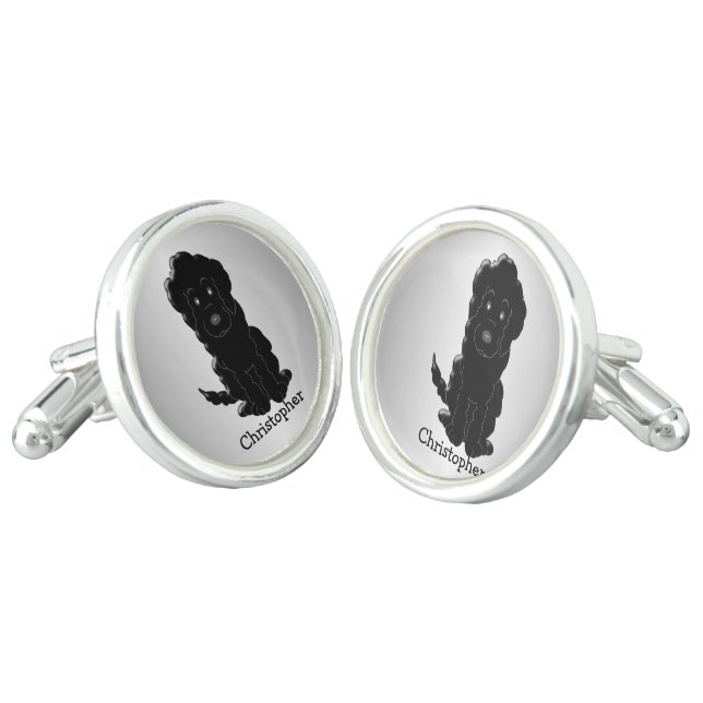Personalized Black Goldendoodle Dog Design Cufflinks (Angled)
