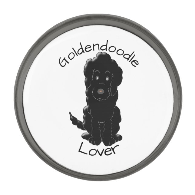 Personalized Black Goldendoodle Dog Design Gunmetal Finish Lapel Pin (Front)