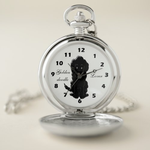 Personalized Black Goldendoodle Dog Design Pocket Watch