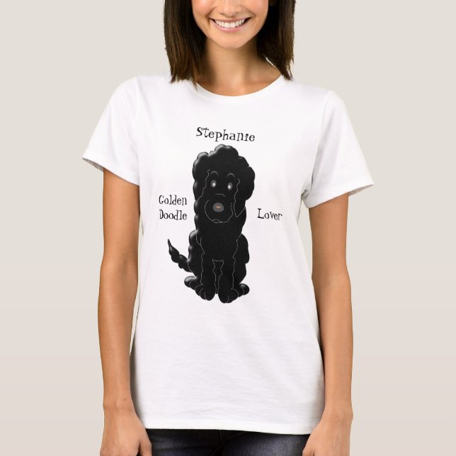 Personalized Black Goldendoodle Dog Design T-Shirt (Front)