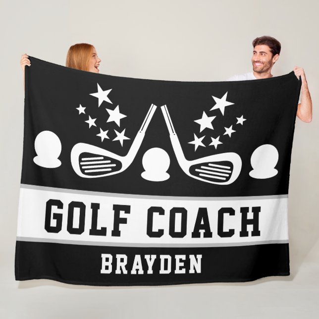 Personalized Black Golf Coach Name Fleece Blanket (In Situ)