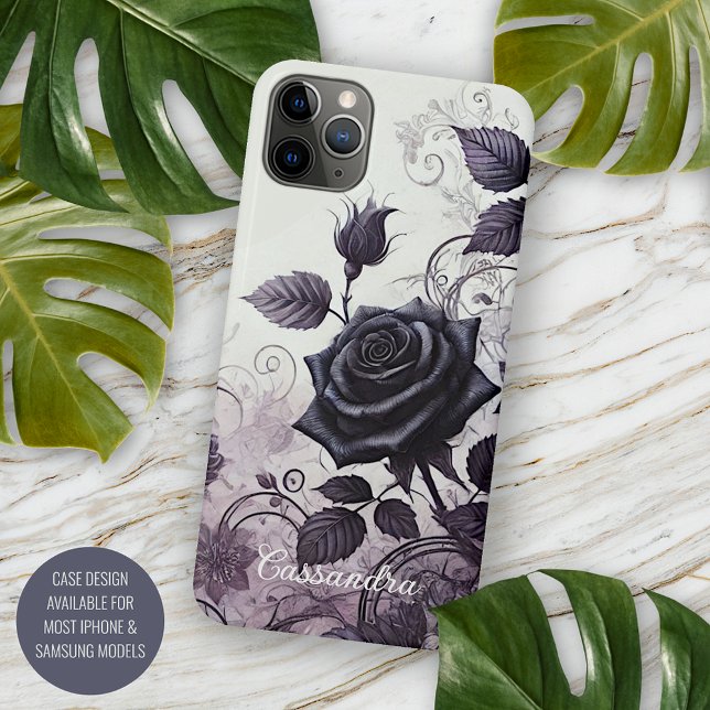 Personalized Black Gothic Rose Floral Victorian Case-Mate iPhone Case (Creator Uploaded)