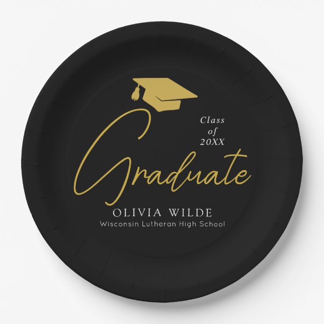 Personalized Black Grad Plates – Party Ready (Front)