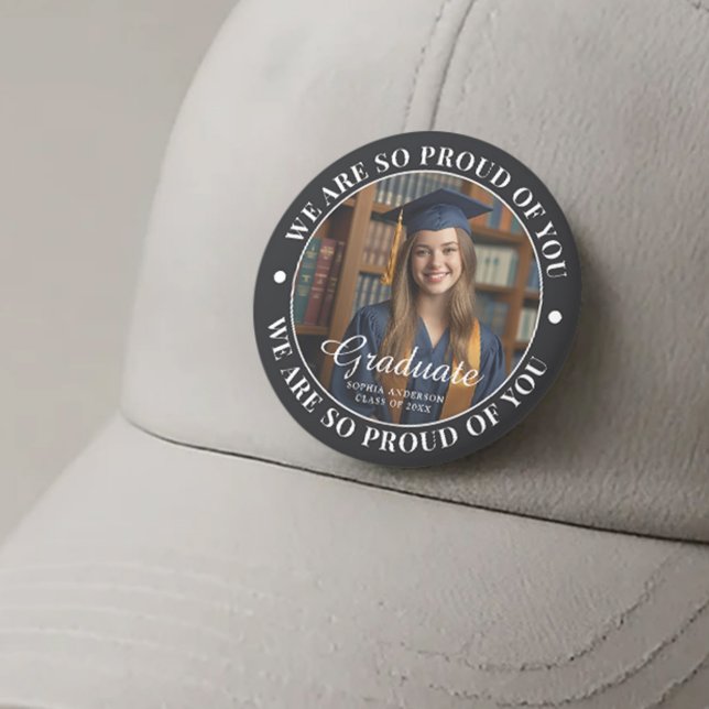 Personalized Black Grad Pride Arched Text Photo Button (Creator Uploaded)