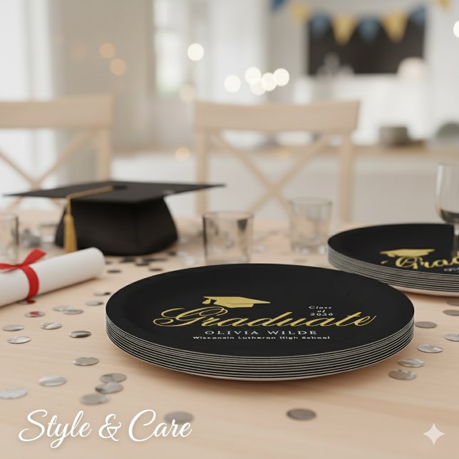 Personalized Black Graduation Celebration Party Paper Plates (Personalized Black Graduation Celebration Party Paper Plates)