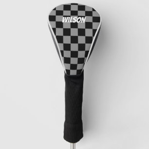 Personalized black &gray checkered monogram name golf head cover