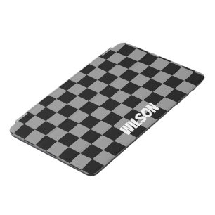 Personalized black &gray checkered monogram name iPad mini cover