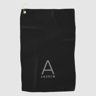 Personalized Black Gray Modern Monogram Golf Towel