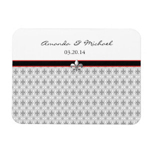 Personalized Black Gray Red Fleur de Lis Pattern Magnet