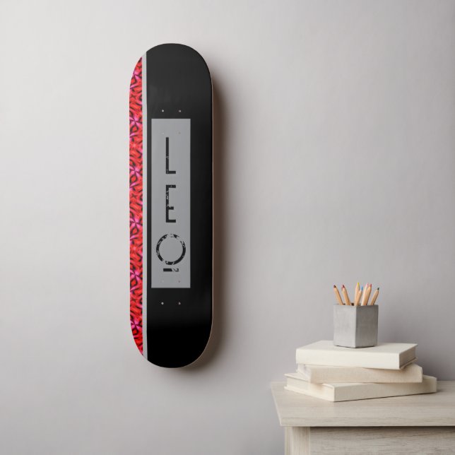Personalized Black Gray Red Skateboard (Wall Art)