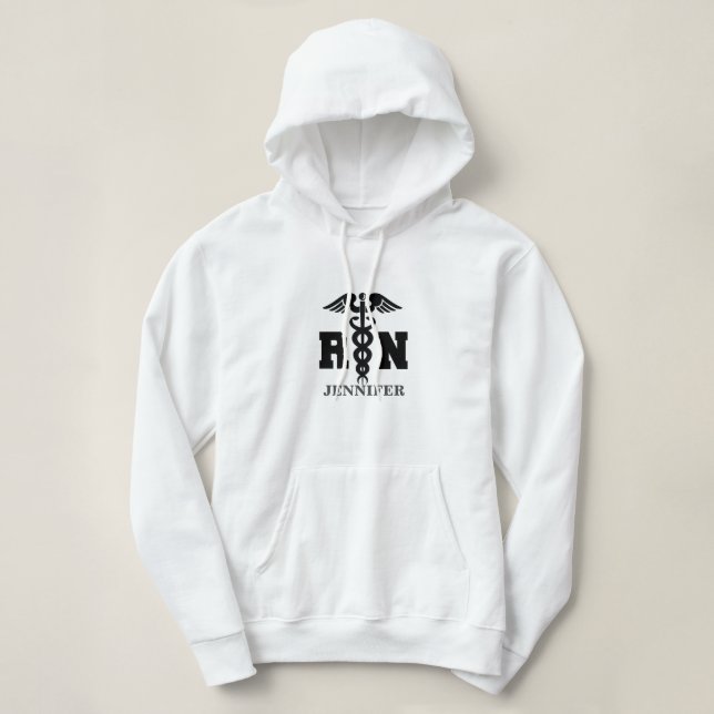 Personalized Black Gray RN Fleece Hoodie (Design Front)