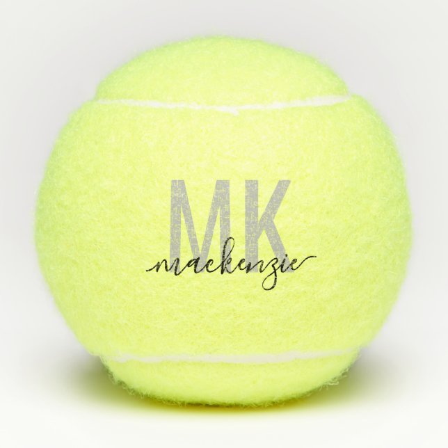 Personalized Black Gray Signature Initials Tennis Balls (Front)