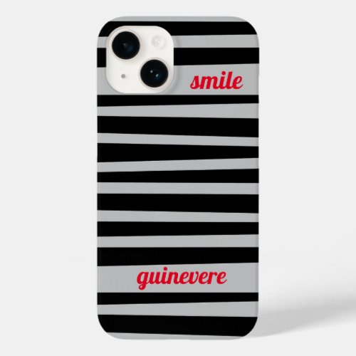 Personalized Black  Gray Stripes smile Case_Mate iPhone 14 Case