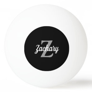 Personalized Black Gray White Retro Monogram Ping Pong Ball