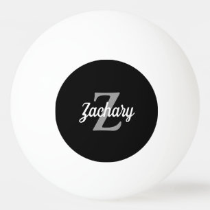 Personalized Black Gray White Retro Monogram Ping Pong Ball